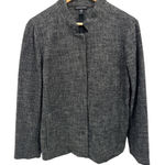 Eileen Fisher  Textured Knit High Collar Jacket Gray Black Button Front Career Photo 0