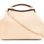 Stella Bianca leather straw crossbody bag purse gold chain Tan Photo 0