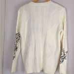 Woven Heart  White Sweater with Black Floral Design Photo 3