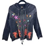 Rising International Cotton Black Floral Patchwork Hooded Zip Up Sweatshirt XL Photo 0