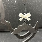 Hanging Bat Dangle Earrings with Black Bow – Spooky Cute Halloween Style Photo 1