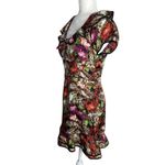 Twelve by Twelve Floral Silk Dress Ruffled Collar Small Multicolor Side Zipper Black Photo 2
