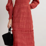 SEA NEW‎ YORK Pasha Pleated Smocked Midi Dress Brick Red Medium Photo 0
