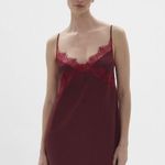 Simone Perele Lace Trim Satin Babydoll Slip Dress in Two Tone Red Small Paris Photo 0