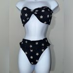 Peony Swimwear Twist Bandeau Bikini Top (M) & High Waist Bikini Bottom (S) Set Black Size M Photo 2