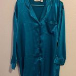 Victoria's Secret Vintage Victoria’s Secret Satin Sleep Shirt Teal Blue Green Button-up Medium Photo 0