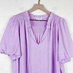 Current Air  Thalia Split Neck Smocked Lavender Pink Dot Blouse Top Size Large Photo 7