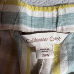 Coldwater Creek Yellow Cream Blue Vertical Stripe 100% Linen Pull On Summer Pant Photo 3