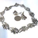 1940’s RHODIUM PLATED SOLID 925 STERLING CHOKER NECKLACE & EARRING STUNNING SET Silver Photo 5