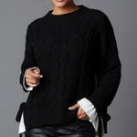 Jacquie The Label black wool blend cable knit sweater with white silk under Sz M Size M Photo 0