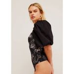 Free People  Prarie Rose Puff Sleeve Bodysuit Black Coquette Romantic Large NWT Photo 3