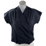 Anthropologie  Maeve Women's Black Faux Wrap Short Sleeve T Shirt Blouse Top Sz L Photo 0