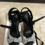 Black and White Striped Wedge Sandals Size 7 Photo 4