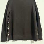 Haute Hippie 🦋 black tan fringe stripe wool sweater large Photo 7