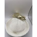 Vintage Church Hat White‎ And Gold Brim Fancy Bow Kentucky Derby Photo 1