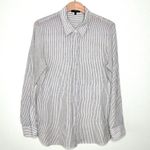 Theory  Straight Shirt in Striped Organic Cotton Navy Cream Size M Photo 11