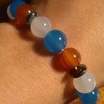 Red, White, and Blue Agate And Hematite Stainless Steel Bracelet Photo 8