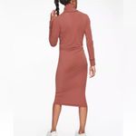 Athleta Industry Turtleneck Dress Sheath Midi in Havana Brown Ruched Side Sz S Photo 1
