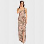 Adrianna Papell NWT  Slate Blush Floral Matelasse Long Dress Formal Gown - 12 Photo 2
