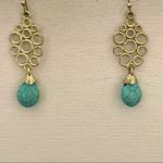 Gold tone faux turquoise fish hook earrings Photo 4