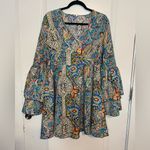 SheIn  Blue and Orange Tiered Ruffled Long Sleeve Dress Photo 7