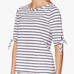 Lilly Pulitzer Preston Top White Bright Navy Stripe 3/4 Sleeve Ties Small Photo 3