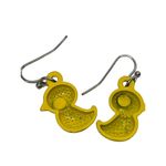 Yellow Duck Dangle Earrings Metal Ducklings Pink Bow Hooks 1 3/8" Photo 3