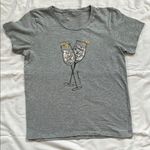 J.Crew  Gray T-Shirt with Sequin Glasses Design Photo 0
