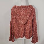 HYFVE  Coral Red Chunky Knit Cropped Sweater Hoodie Size Small Oversized Pullover Photo 4