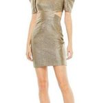 Mac Duggal Ieena  Metallic Puff Sleeve Cutout Mini Dress Copper Gold Womens Size Photo 0