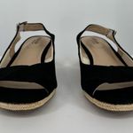 Life Stride Socialite Wedge Sandal in Black Canvas size 10W Ankle Strap Peep Toe Photo 3