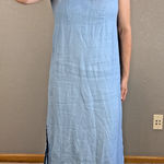 Herman Geist Vintage Icy Baby Blue Linen Maxi Dress Size 6 Sleeveless Collar Photo 0