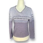 Vintage 90s Lavender Fair Isle Ribbed High V Neck Sweater Small Ski Cabincore Purple Photo 2