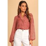 Lulus Womens  Positive Influences Blush Pink Dotted Long Sleeve Button-Up Top - X Photo 1
