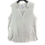 Sigrid Olsen Shirt Womens 1X White Linen Sleeveless V Neck Collared Pockets Top Photo 0
