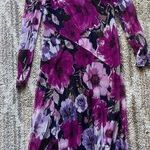 Enfocus Studio Purple floral print longsleeve mesh cocktail midi dress 8 medium Photo 0