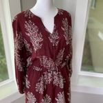 Madewell Burgundy White Silk Lassi Floral Indian Block Print Long Sleeve Dress 4 Photo 2
