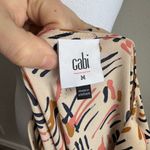 CAbi Beige Multi Abstract Line Print Sheer Long Sleeve V-Neck Blouse Womens M Photo 4