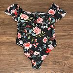 One Piece Floral Off Shoulder Bathing Suit Black Pink Blue Green Size XL Photo 10