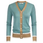 Grace Karin  Women’s Size M Blue Teal Colorblock Button Up Sweater Cardigan Photo 2