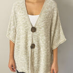 JM Collection  Tan & White 1/2-Sleeve Oversized 2-Button Sweater Cardigan, XL Photo 0