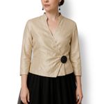 Dress Barn Vintage Champagne Wrap Blouse Black Beaded Brooch Detail 10 Evening Photo 11