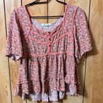 Rewind  Ditsy Floral Babydoll Peplum Top Puff Sleeve Cottagecore Romantic Size L Photo 0