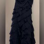 Rickie Freeman Teri Jon Navy Ruffle Tiered Formal Gown w/ Rosette Bow Strap Photo 0