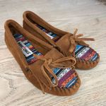 Minnetonka  Kilty Suede Moccasins Arizona Print Tan Brown Women’s 5 Photo 0