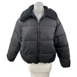 Urban Outfitters Black Faux Fur Collar Long Sleeve Quilted Puffer Coat Jacket XS Photo 0