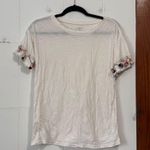Loft  lounge white pom pom sleeve T-shirt coastal Beachy boho size XS Photo 0