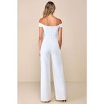 Lulus NWT  Stunning Existence White Off-the-Shoulder Knot-Front Jumpsuit Size L Photo 2
