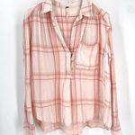 Free People Pink Muslin Plaid Print Long Sleeve Button Up Oversized Tunic Top Photo 1