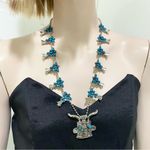 Vintage Kachina Mask Faux Turquoise Southwestern Style Squash Blossom Necklace Photo 3